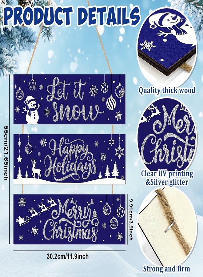 Sophena Wooden Christmas Door Wreath for Front Door Decorations Glitter Wall Sign, Merry Christmas Door Signs Welcome Hanging Hanger for Home Tree Decor Xmas Party Outdoor Indoor Wreaths Let it Snow - Image 2