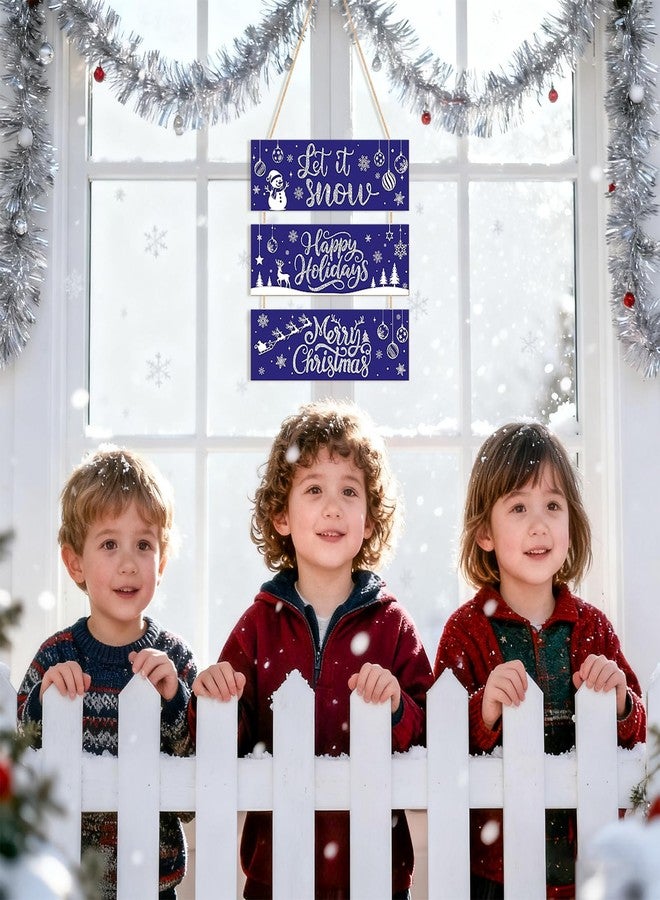 Sophena Wooden Christmas Door Wreath for Front Door Decorations Glitter Wall Sign, Merry Christmas Door Signs Welcome Hanging Hanger for Home Tree Decor Xmas Party Outdoor Indoor Wreaths Let it Snow - Image 4