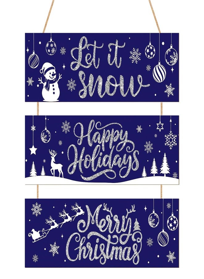 Sophena Wooden Christmas Door Wreath for Front Door Decorations Glitter Wall Sign, Merry Christmas Door Signs Welcome Hanging Hanger for Home Tree Decor Xmas Party Outdoor Indoor Wreaths Let it Snow - Image 1