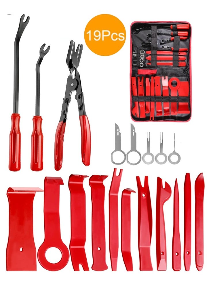 Generic 19Pcs Trim Removal Tool Set Panel Fastener Clips Removal Automotive Plastic Upholstery Pliers Removal Install Removal Car Tool with Storage Bag for Trim Panel Audio Clip Pliers Terminal  - Image 1