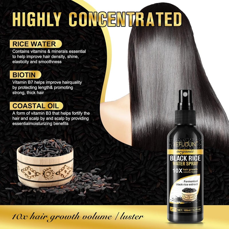 Vedora Organic Black Rice Water Spray For Hair Growth, A Solution With Castor Oil And Ginger Root Extract For Thicker And Fuller Hair, Apu - Image 2