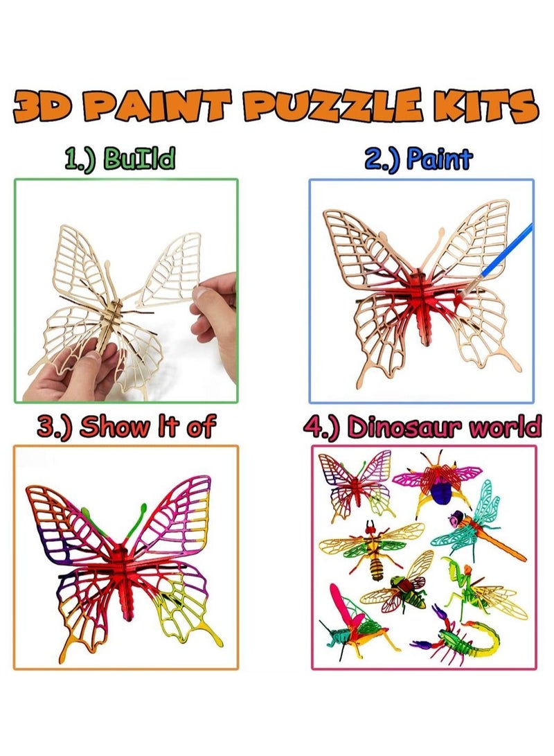 3D Wooden Insect Puzzle 8 Piece Set Animal Skeleton Assembly Model Puzzle DIY Crafts Toys Gifts for Kids and Adults Teens Boys Girls