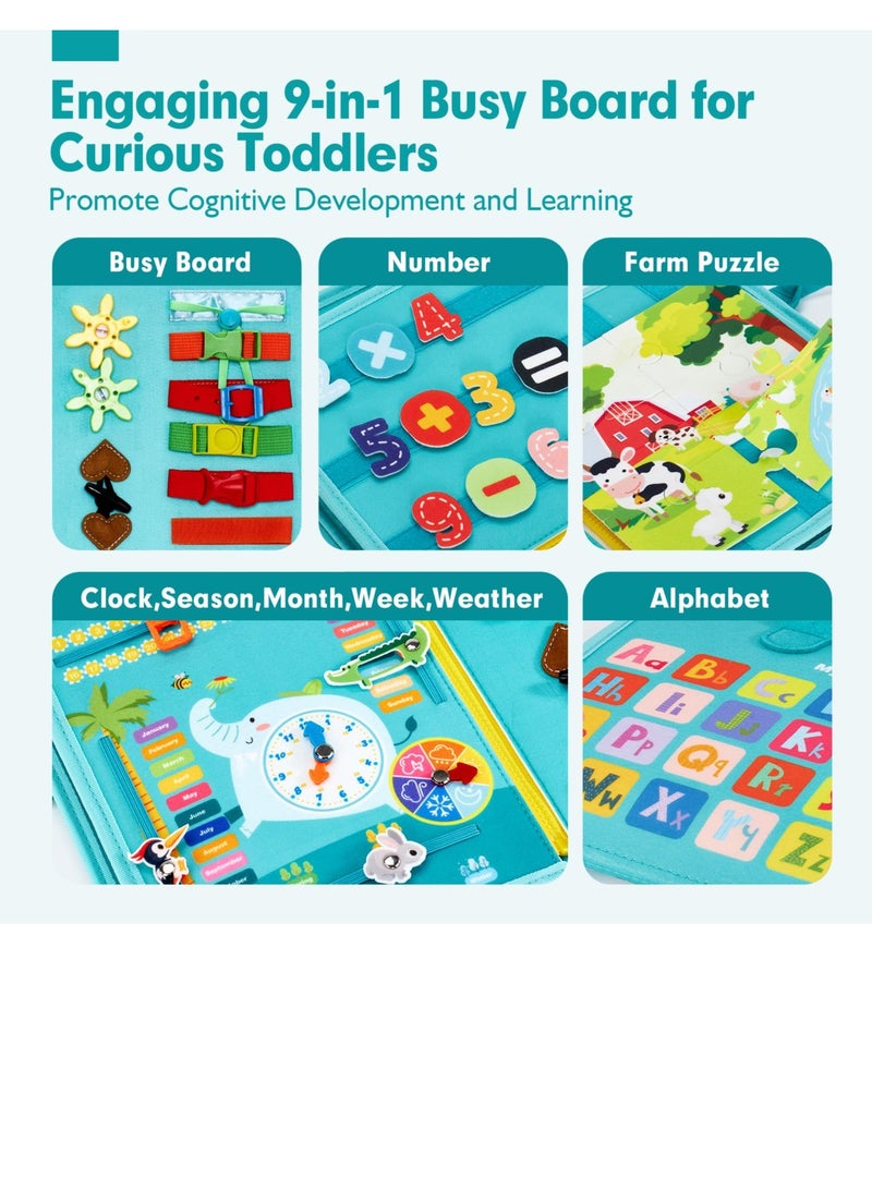 Excefore Busy Board for Toddlers, Boys Girls Montessori Toys, Sensory Activity Board for Learning Toys, 9 in 1 Preschool Learning Activities Toddler Travel Toys, Montessori Toys for Fine Motor Skills - Image 2