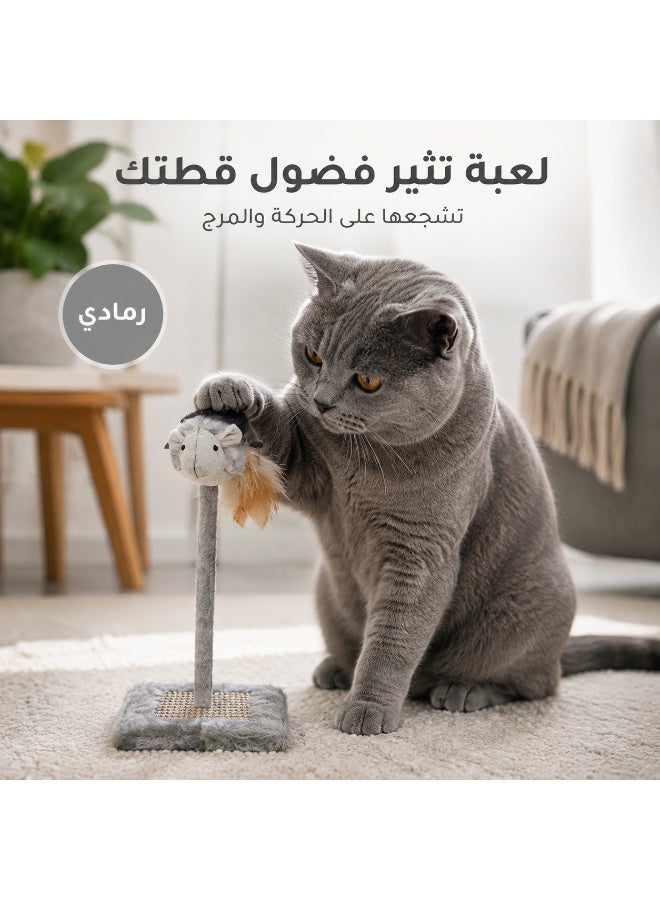 2-in-1 Cat Toy with Sisal Scratching Base & Interactive Fur Mouse – Compact Indoor Toy for Play, Entertainment & Claw Scratching - Image 2