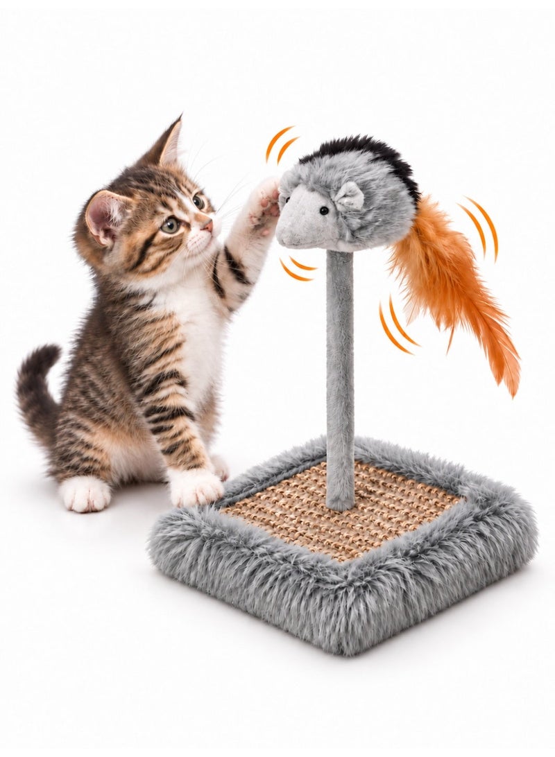 2-in-1 Cat Toy with Sisal Scratching Base & Interactive Fur Mouse – Compact Indoor Toy for Play, Entertainment & Claw Scratching - Image 1