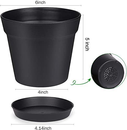 homenote Pots for Plants, 15 Pack 6 Inch Plastic Planters with Multiple Drainage Holes and Tray,Plant Pots for All Home Garden Flowers Succulents (Black) - Image 5