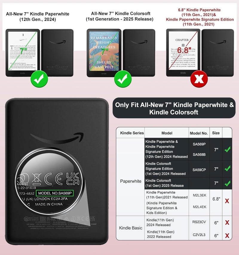 MoKo Detachable Magnetic Case for All-new 7" Kindle Paperwhite 12th Generation 2024 & Kindle Colorsoft 2024/2025,Ultra Clear Back Scratch-Proof Light & Shell Cover with Auto Wake/Sleep, Shiny Pink - Image 2