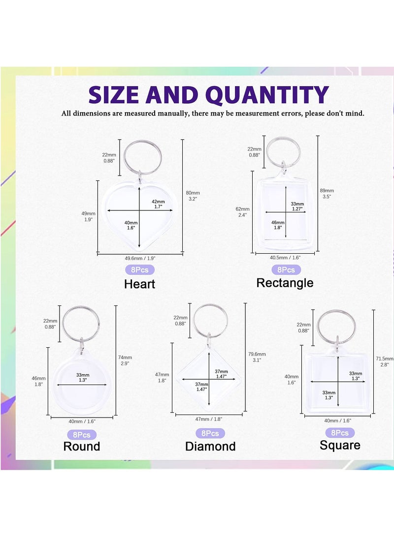 SYOSI - 40Pcs Pendant Picture Frame Keyrings, Make Your Own Keyring Kit, Keychain Central Photo Frame Pendant for Kids To Assemble And Attach To Key Rings And Bags - Image 1