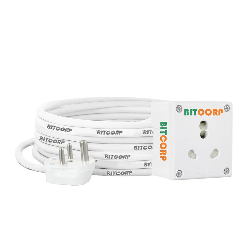 BITCORP Bitcorp Electric Extension Cord for Multiple Small and Heavy Duty Appliances 16A 20A 25A 1 Socket High Power Wattage 4500 Load Capacity Power Strip with 1 Meter Long Length Wire Plug White  - Image 1