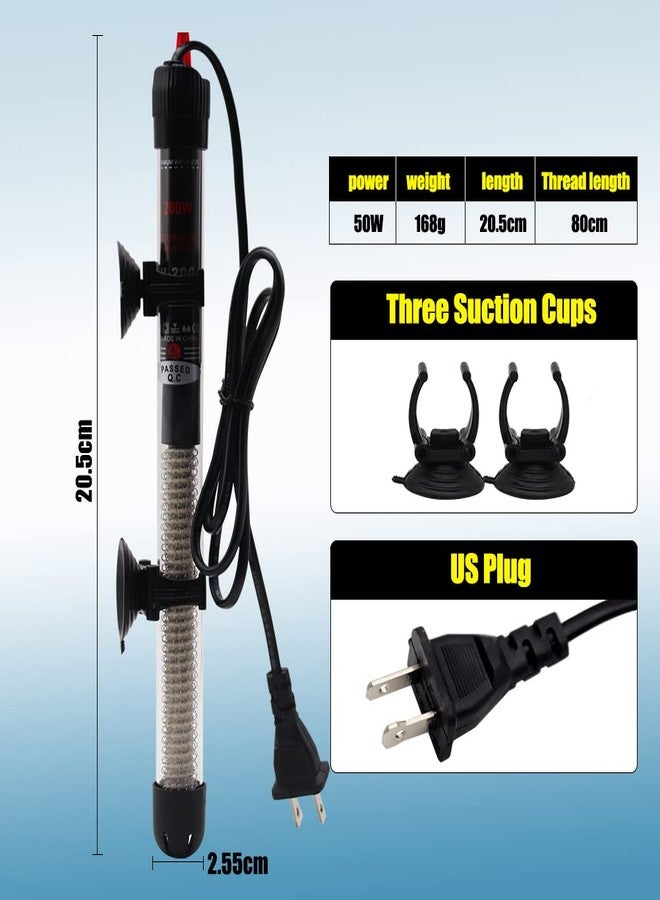 APlayfulBee سخان حوض السمك APlayfulBee بقدرات 25 واط، 50 واط، 100 واط، 200 واط، 300 واط، سخان غاطس أوتوماتيكي مزود بمنظم حرارة، سخان حوض السمك مع أكواب شفط وملصق ترمومتر، سخان غاطس (50 واط) - Image 2