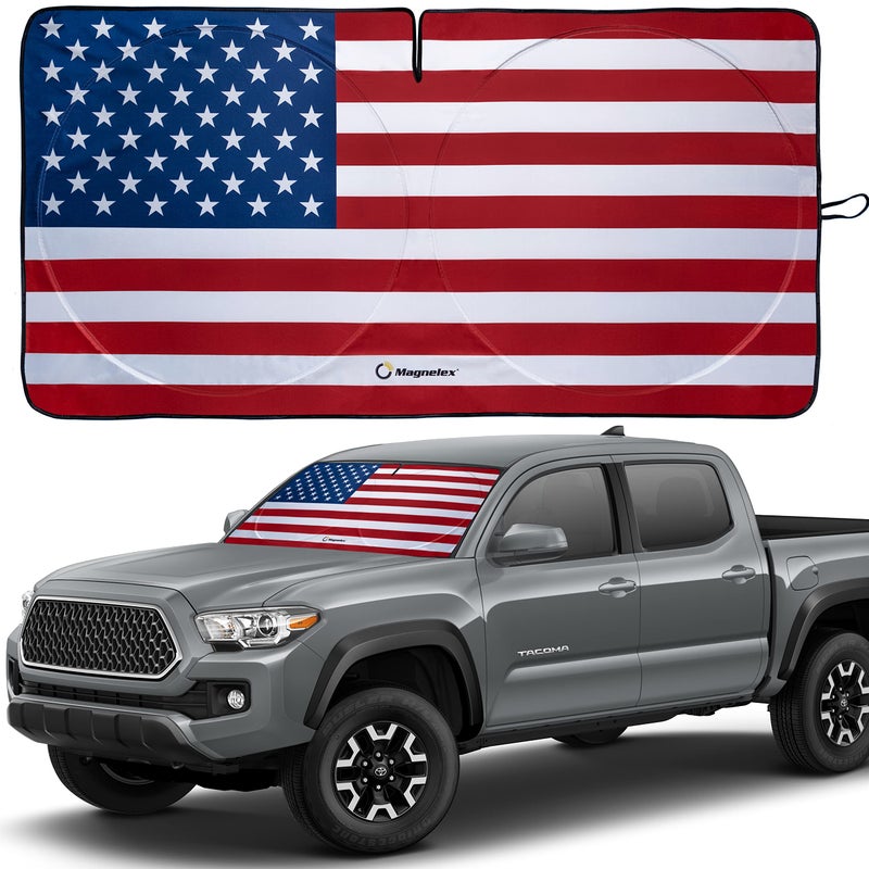 Magnelex American Flag Windshield Sun Shade HighResolution Car Sun Shield with Mirror CutOut for Automotive Interior Sun Protection Heat Reduction Folding Car Sunshade Small