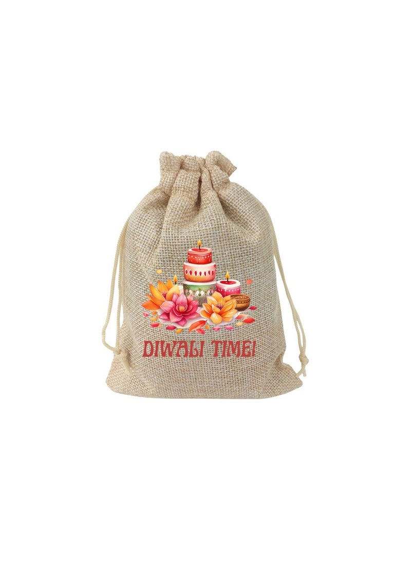 PRINTSHOP4ME Diwali Burlap Gift Bags-Set Of 12 Bags Reusable Gift Bags For Festive&Return Gifts Perfect For Diwali Celebrations Jute Bag For Sweets,Jewelry,Dry Fruits  - Image 1