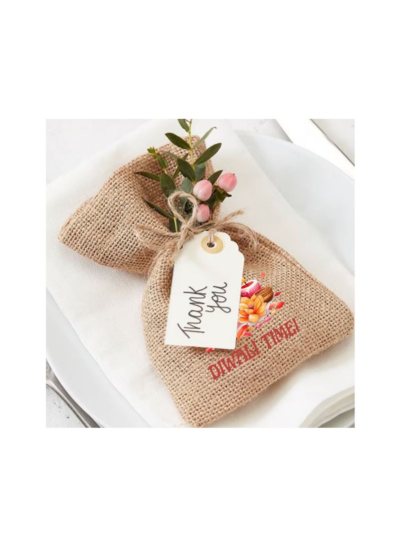 PRINTSHOP4ME Diwali Burlap Gift Bags-Set Of 12 Bags Reusable Gift Bags For Festive&Return Gifts Perfect For Diwali Celebrations Jute Bag For Sweets,Jewelry,Dry Fruits  - Image 5