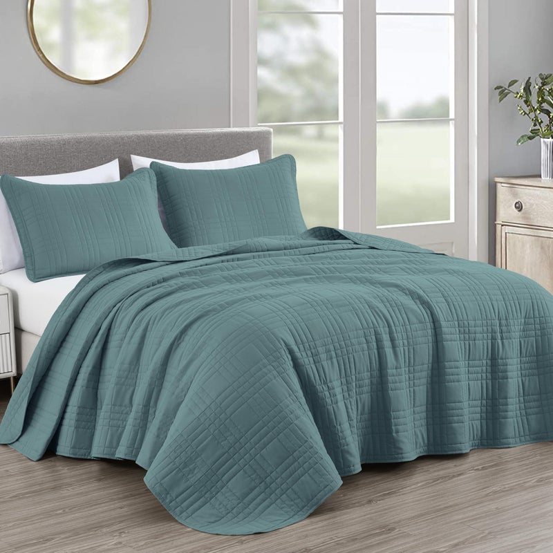 Chezmoi Collection Kingston King Size Bedspread Set, 3-Piece Blue Oversized Quilted Microfiber Lightweight Bedspread Coverlet (118"x106") for All Seasons - Image 1
