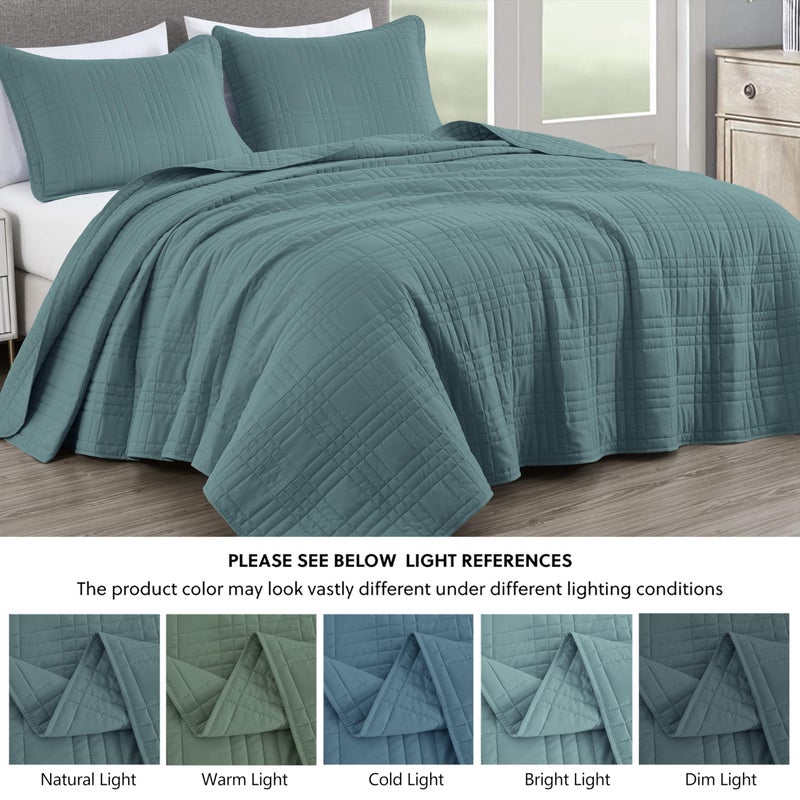 Chezmoi Collection Kingston King Size Bedspread Set, 3-Piece Blue Oversized Quilted Microfiber Lightweight Bedspread Coverlet (118"x106") for All Seasons - Image 5