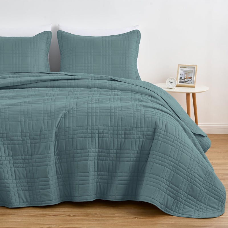 Chezmoi Collection Kingston King Size Bedspread Set, 3-Piece Blue Oversized Quilted Microfiber Lightweight Bedspread Coverlet (118"x106") for All Seasons - Image 2