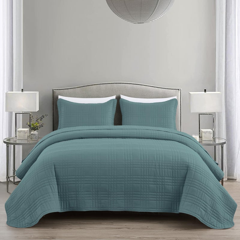 Chezmoi Collection Kingston King Size Bedspread Set, 3-Piece Blue Oversized Quilted Microfiber Lightweight Bedspread Coverlet (118"x106") for All Seasons - Image 3