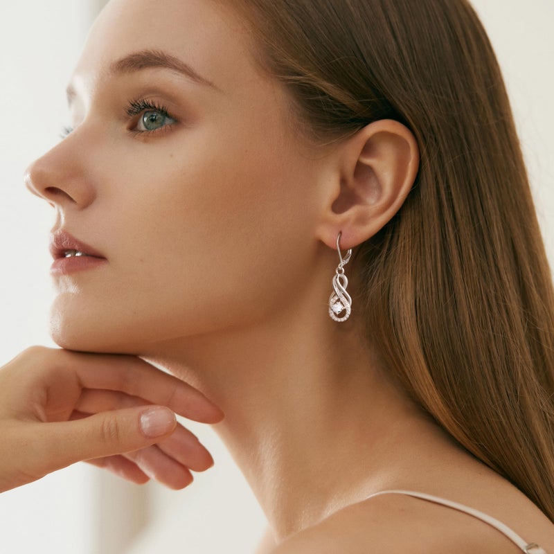 ALEXCRAFT Sterling Silver Dangle Earrings for Women Trendy Hypoallergenic Leverback Silver Drop Earrings with Cubic Zirconia Double Twisted Infinity Charm Dangle Drop Earring Jewelry - Image 5