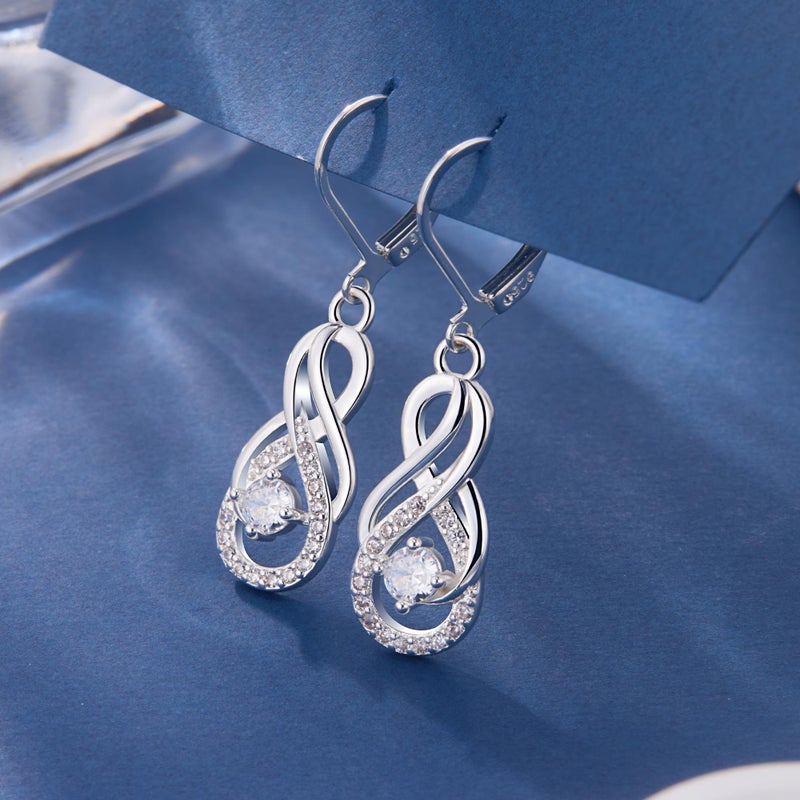 ALEXCRAFT Sterling Silver Dangle Earrings for Women Trendy Hypoallergenic Leverback Silver Drop Earrings with Cubic Zirconia Double Twisted Infinity Charm Dangle Drop Earring Jewelry - Image 4