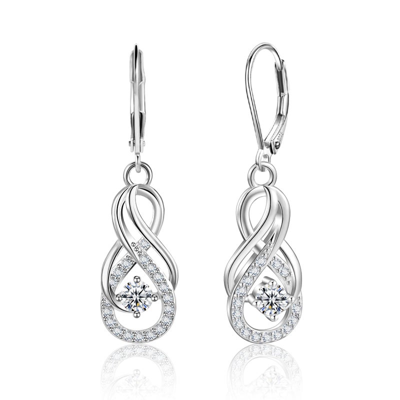ALEXCRAFT Sterling Silver Dangle Earrings for Women Trendy Hypoallergenic Leverback Silver Drop Earrings with Cubic Zirconia Double Twisted Infinity Charm Dangle Drop Earring Jewelry - Image 1
