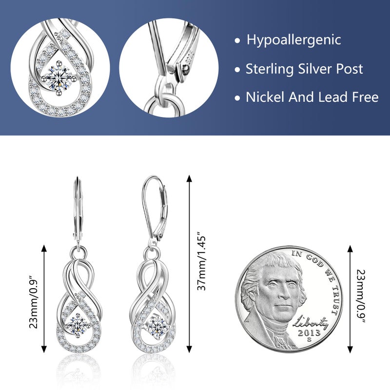 ALEXCRAFT Sterling Silver Dangle Earrings for Women Trendy Hypoallergenic Leverback Silver Drop Earrings with Cubic Zirconia Double Twisted Infinity Charm Dangle Drop Earring Jewelry - Image 3