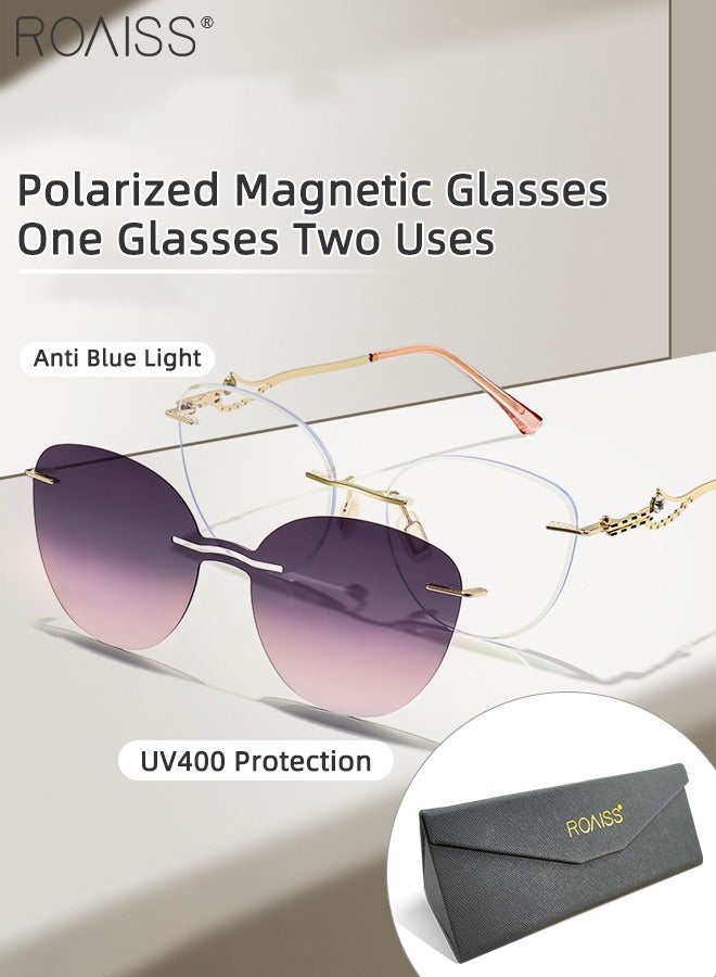 roaiss 2 in 1 Magnetic Polarized Clip-On Sunglasses Set, Blue Light Blocking Glasses with Magnetic Polarized Lenses, Multi-Function Glasses with Rhinestone Decor, Suitable for Women Day and Night Use - Image 1