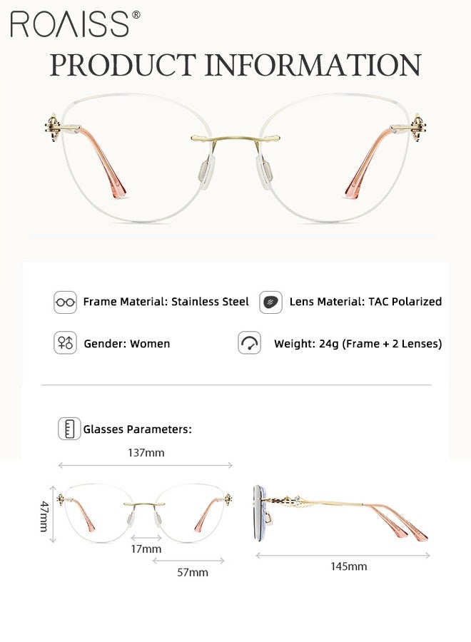 roaiss 2 in 1 Magnetic Polarized Clip-On Sunglasses Set, Blue Light Blocking Glasses with Magnetic Polarized Lenses, Multi-Function Glasses with Rhinestone Decor, Suitable for Women Day and Night Use - Image 3