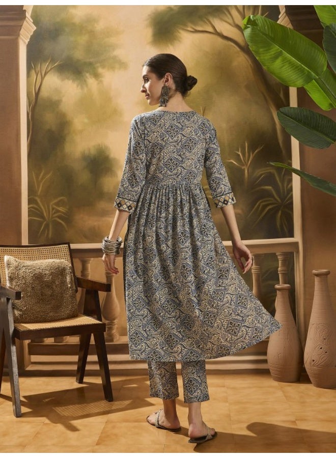 AKS Blue Nyra Cut A-Line Kurta Set - Image 4
