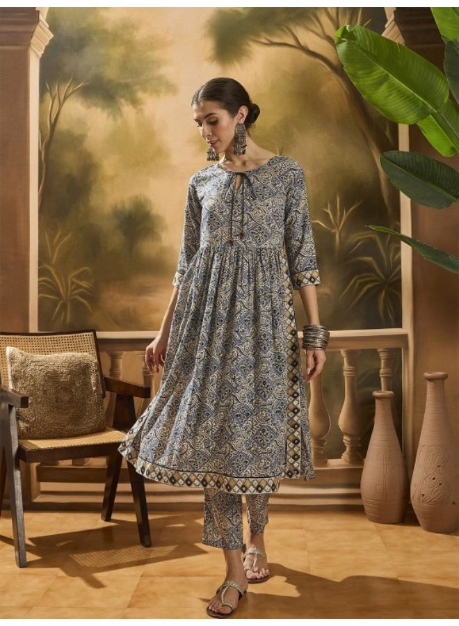 AKS Blue Nyra Cut A-Line Kurta Set - Image 1