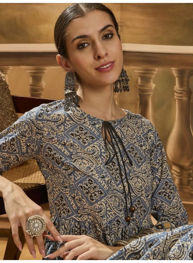 AKS Blue Nyra Cut A-Line Kurta Set - Image 2