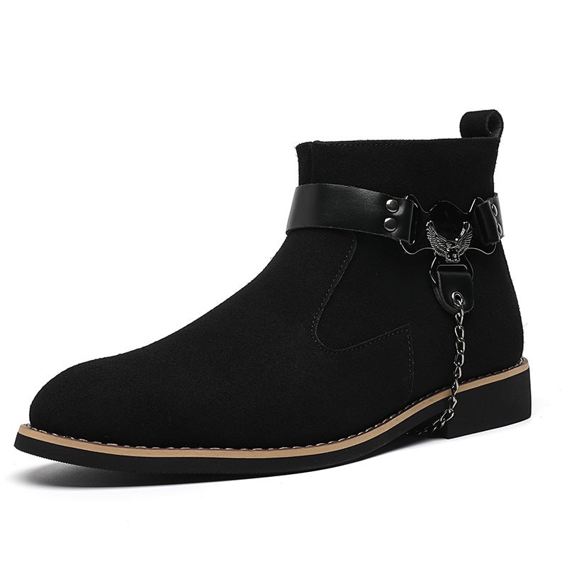 Autumn British Style Fashion High-Top Chain Martin Boots Retro Casual Solid Color Short Boots Plus Size Men'S Leather Boots - Image 1