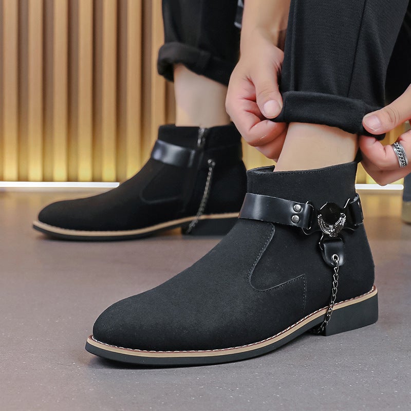 Autumn British Style Fashion High-Top Chain Martin Boots Retro Casual Solid Color Short Boots Plus Size Men'S Leather Boots - Image 3