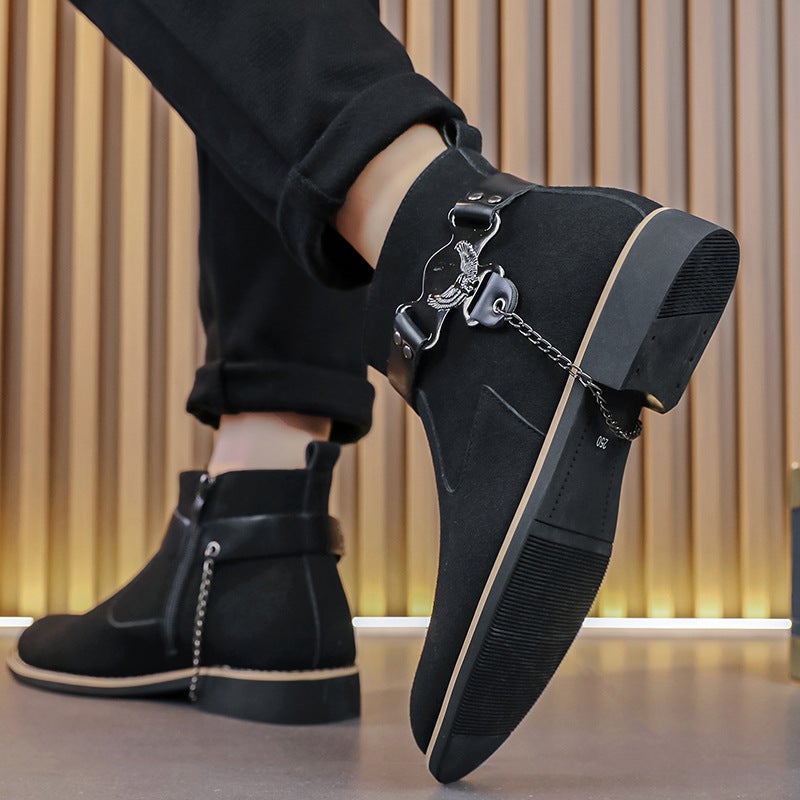 Autumn British Style Fashion High-Top Chain Martin Boots Retro Casual Solid Color Short Boots Plus Size Men'S Leather Boots - Image 5