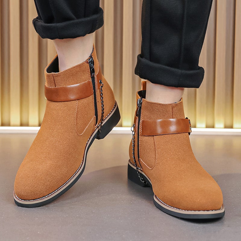 Autumn British Style Fashion High-Top Chain Martin Boots Retro Casual Solid Color Short Boots Plus Size Men'S Leather Boots - Image 4
