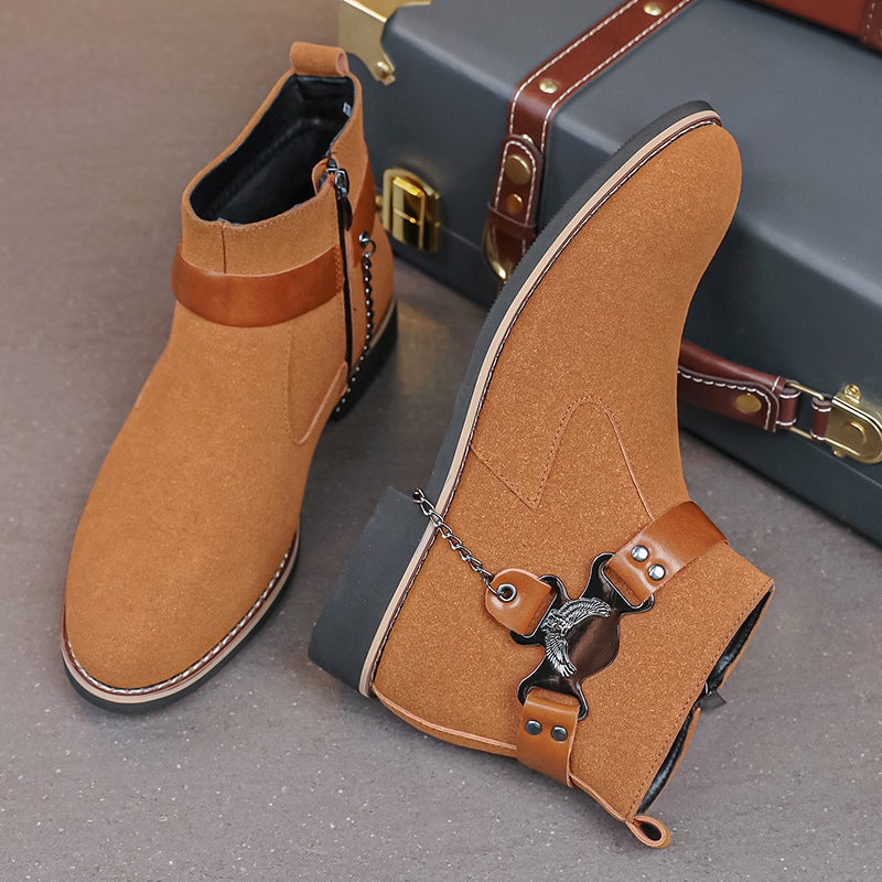 Autumn British Style Fashion High-Top Chain Martin Boots Retro Casual Solid Color Short Boots Plus Size Men'S Leather Boots - Image 2