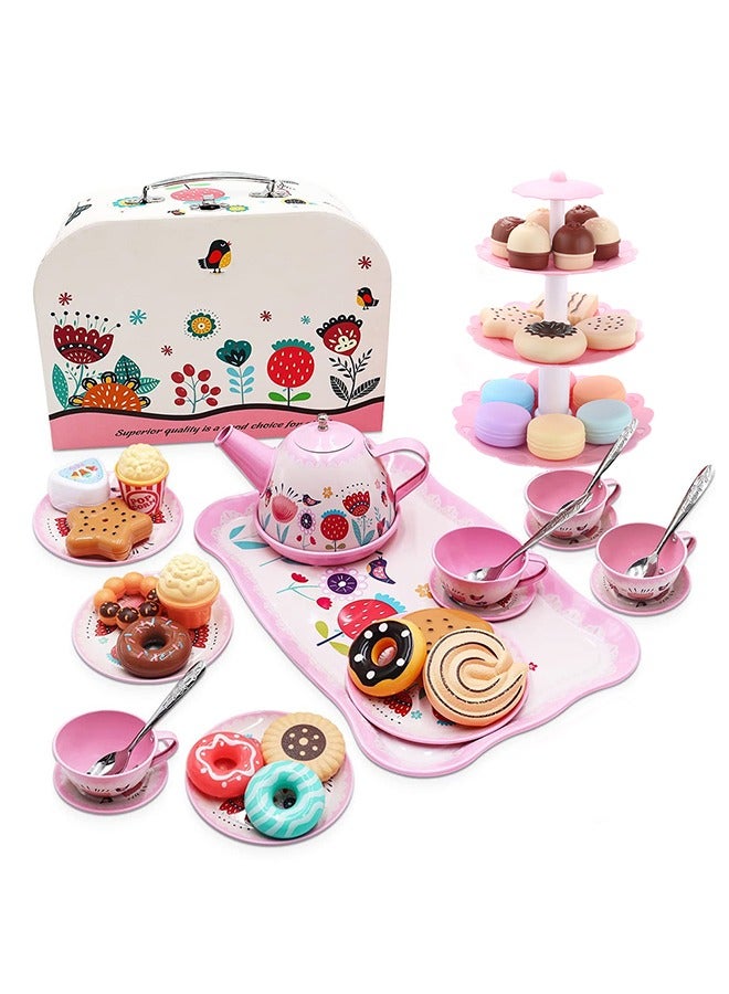 جارلو طفل مجموعة الشاي ، والشاي الأميرة الوقت لعبة مجموعة لعبة - إبريق الشاي مجموعة أدوات المائدة والحلويات والحقائب ، مطبخ لعبة التظاهر القصدير الشاي الطرف مجموعة هدايا للأطفال لعبة الماشي بخطى متثاقلة ( 1 ) - Image 1