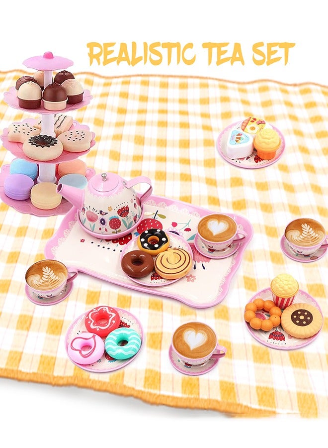 جارلو طفل مجموعة الشاي ، والشاي الأميرة الوقت لعبة مجموعة لعبة - إبريق الشاي مجموعة أدوات المائدة والحلويات والحقائب ، مطبخ لعبة التظاهر القصدير الشاي الطرف مجموعة هدايا للأطفال لعبة الماشي بخطى متثاقلة ( 1 ) - Image 4