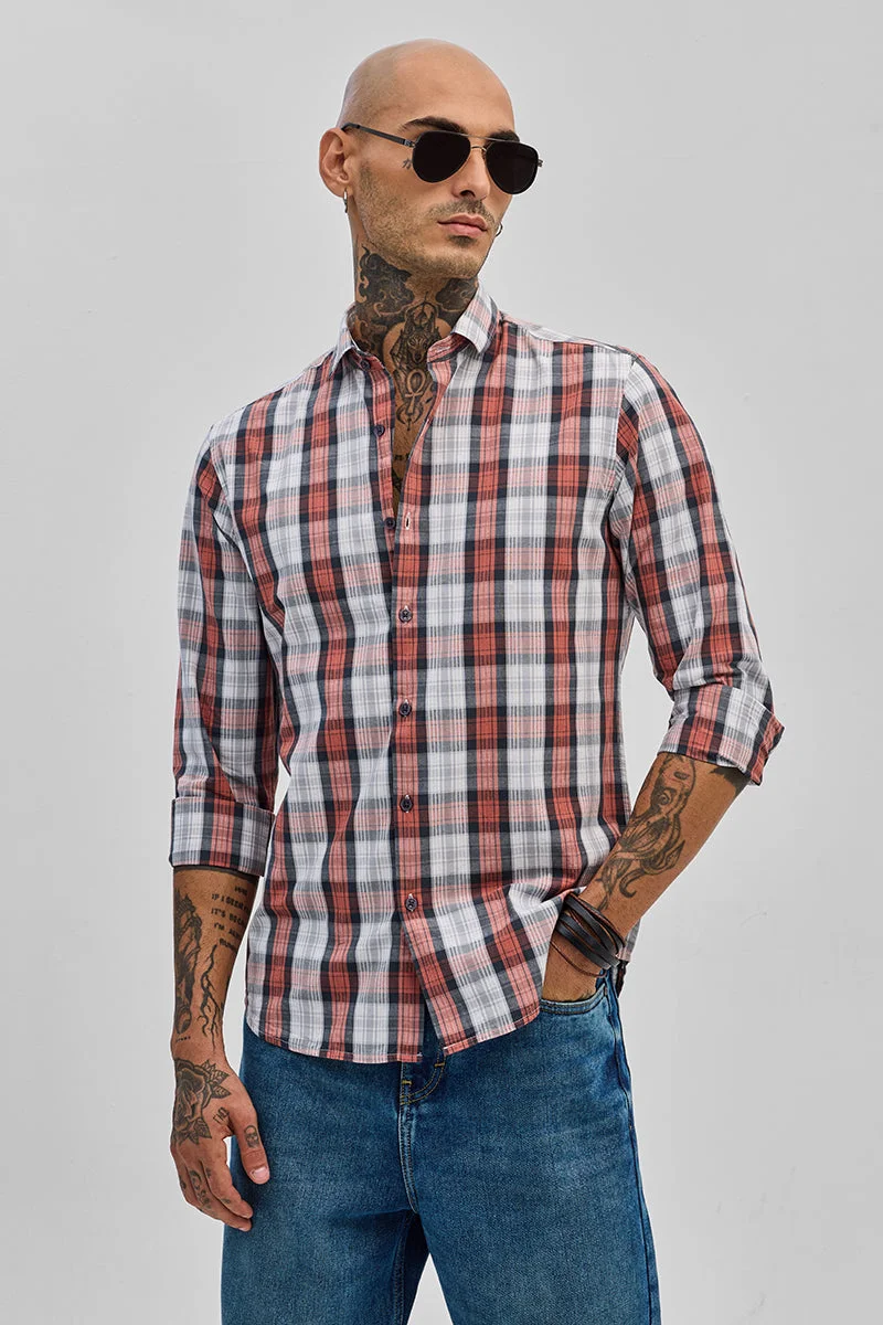 SNITCH Red Checkered Long Sleeve Slim Fit Casual Shirt