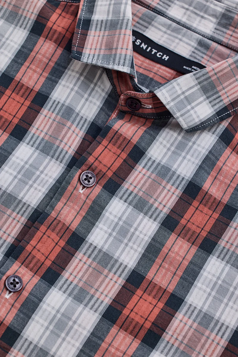 SNITCH Red Checkered Long Sleeve Slim Fit Casual Shirt