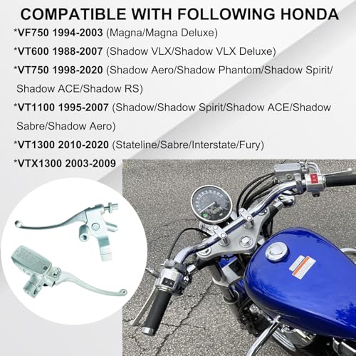 Vanlison Left & Right Brake Master Cylinder Clutch Levers Compatible with Honda VT600 VT750 VF750 VT1100 VT1300 VTX1300 Part # 45510-MFR-305 53172-MR1-000 53178-MAH-000 Chrome - Image 2