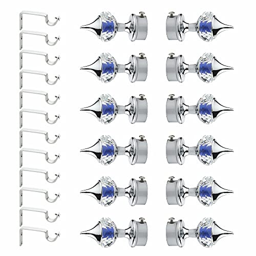 Gloxy Enterprise Aluminum Single Diamond Curtain Brackets Parda Holders With Support Fittings 1 Inch Rod Pocket Finials Designer Door And Window(Dark Blue 6 Pair) - Blackout - Image 1