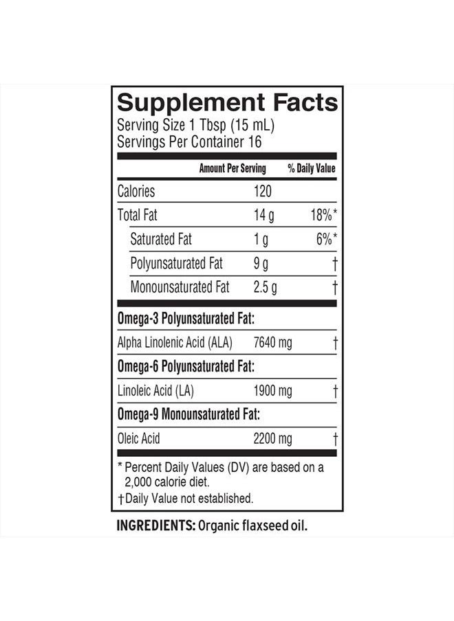 BARLEAN'S - Organic Flaxseed Oil Liquid from Fresh Cold Pressed Flax Seeds, 7,640mg ALA Omega 3 Fatty Acid Supplement for Skin and Hair Care, Vegan & Gluten Free, 8 oz - Image 1
