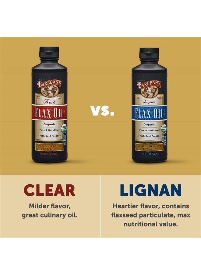 BARLEAN'S - Organic Flaxseed Oil Liquid from Fresh Cold Pressed Flax Seeds, 7,640mg ALA Omega 3 Fatty Acid Supplement for Skin and Hair Care, Vegan & Gluten Free, 8 oz - Image 1