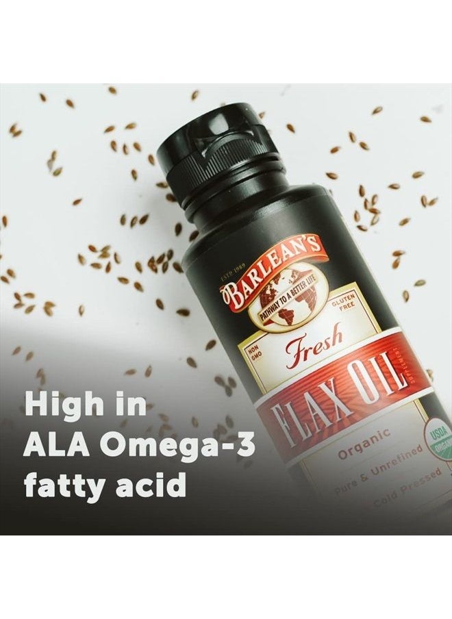 BARLEAN'S - Organic Flaxseed Oil Liquid from Fresh Cold Pressed Flax Seeds, 7,640mg ALA Omega 3 Fatty Acid Supplement for Skin and Hair Care, Vegan & Gluten Free, 8 oz - Image 1