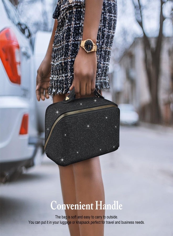 KEYPOWER Large Capacity Glitter Sequin Cosmetic Bag Travel Makeup Bag Sparkly and Shiny Portable Toiletry Bag with Handle for Women (Black) - Image 4