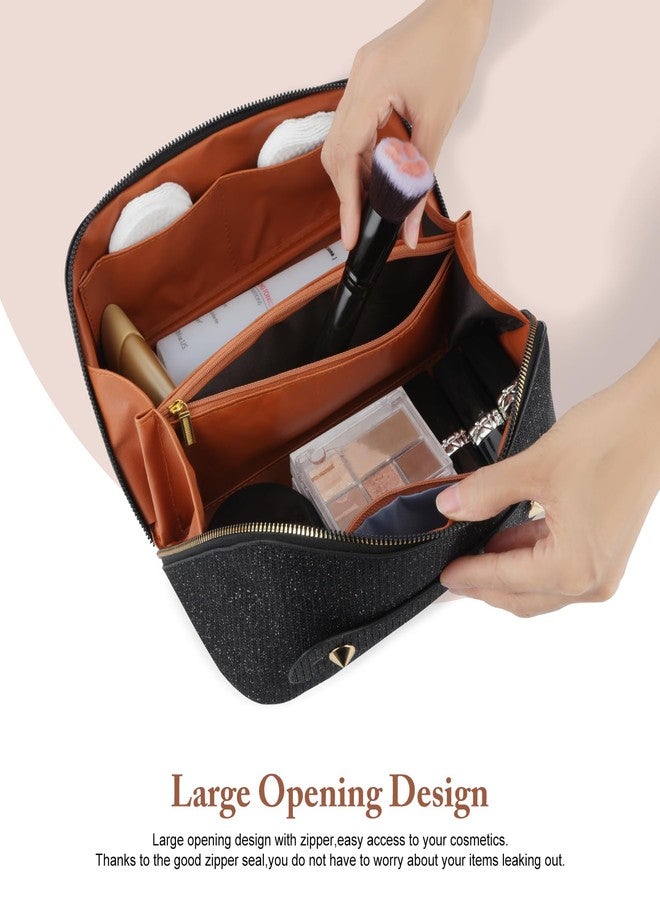 KEYPOWER Large Capacity Glitter Sequin Cosmetic Bag Travel Makeup Bag Sparkly and Shiny Portable Toiletry Bag with Handle for Women (Black) - Image 5