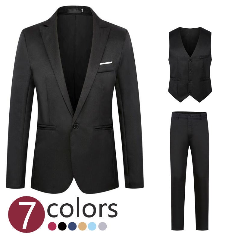 Men'S Business Casual Suit Men'S Vest Suit Three-Piece Set Slim-Fit Formalwear Best Man Suit - Image 1