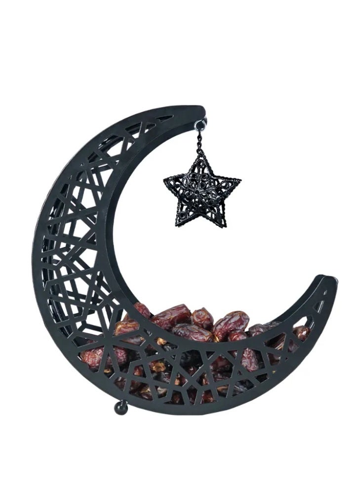 Ramadan Crescent Moon & Star Metal Tray, Ornate Lattice Storage Basket for Dates, Snacks & Eid Decor - Image 3