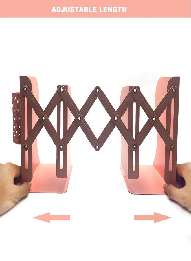 Hmseng Book Ends, Adjustable Bookends Book Holders for Shelves, Desk Magazine File Organizer Holder for Office, Books, Papers, Extends up to 19 inches.Scratch-Resistant Hand Coating-Pink - Image 2
