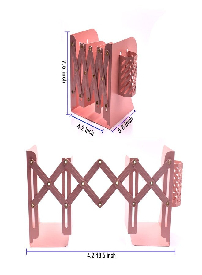 Hmseng Book Ends, Adjustable Bookends Book Holders for Shelves, Desk Magazine File Organizer Holder for Office, Books, Papers, Extends up to 19 inches.Scratch-Resistant Hand Coating-Pink - Image 3